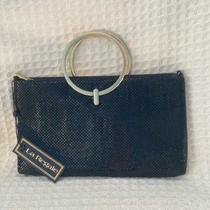 Vintage NOS LaRegale Black Metal Mesh Evening Bag With Goldtone Round Ha…